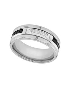 Macy's Men's Black and White Certified Diamond Tungsten Wedding Band