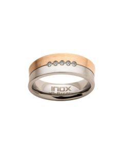 Men's Steel Rose Gold-Tone Plated 5 Piece Clear Diamond Ring
