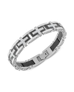 Men's Cubic Zirconia East West Cross Link Bracelet in Stainless Steel & Black Ion-Plate