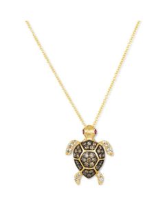 Diamond (3/8 ct. t.w.) & Passion Ruby (1/20 ct. t.w.) Turtle Pendant Necklace in 14k Gold, 18" + 2" extender