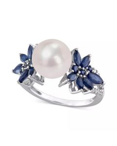 Cultured Freshwater Pearl (9mm), Sapphire (1-5/8 ct. t.w.) & Diamond (1/8 ct. t.w.) in 14k White Gold (Also in Aquamarine)
