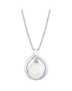 Cultured Freshwater Pearl (10mm) & Diamond Accent 18" Pendant Necklace in 10k White Gold