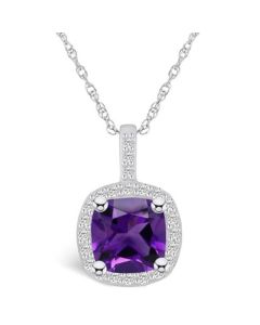 Amethyst (2 Ct. T.W.) and Diamond (1/4 Ct. T.W.) Halo Pendant Necklace in 14K White Gold