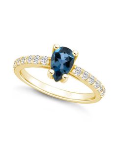London Blue Topaz (1 Ct. T.W.) and Diamond (1/3 Ct. T.W.) Ring in 14K Yellow Gold