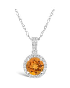 Citrine (1-1/4 ct. t.w.) and Created Sapphire (1/6 ct. t.w.) Halo Pendant Necklace in 10K White Gold