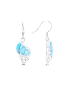 Larimar Seashell Fishhook Earrings in Sterling Silver