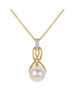Cultured Freshwater Pearl (8mm) & Lab-Created White Sapphire Accent Twist 18" Pendant Necklace in 14k Gold-Plated Sterling Silver