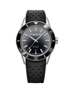 Men's Swiss Automatic Freelancer Diver Black Perforated Rubber Strap Watch 43mm