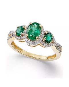 Tanzanite (1 ct. t.w.) & Diamond (1/4 ct. t.w.) 3-Stone Ring in 14k Gold (Also in Ruby, Emerald & Sapphire)