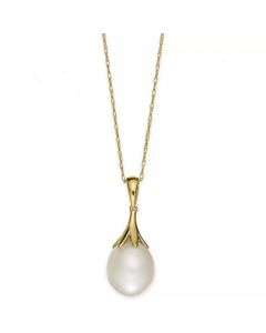 Cultured Freshwater Pearl (9mm) Claw Pendant Necklace 18" in 14k Yellow Gold (Also available in 14k White Gold or 14K Rose Gold)