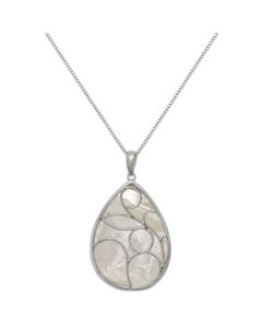 Caged Teardrop of Genuine White Mother of Pearl Pendant Set in Sterling Silver