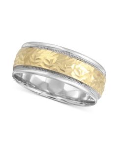 Men's Two-Tone Hammered Milgrain Band in 14k Gold & White Gold