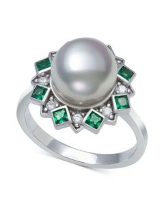 Cultured Freshwater Pearl (9-10mm) & Cubic Zirconia Statement Ring in Sterling Silver