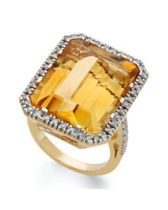 14k Gold Ring, Citrine (22 ct. t.w.) and Diamond (1/2 ct. t.w.) Rectangle Ring